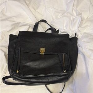 Fossil Black Leather Backpack with Gold Hardware